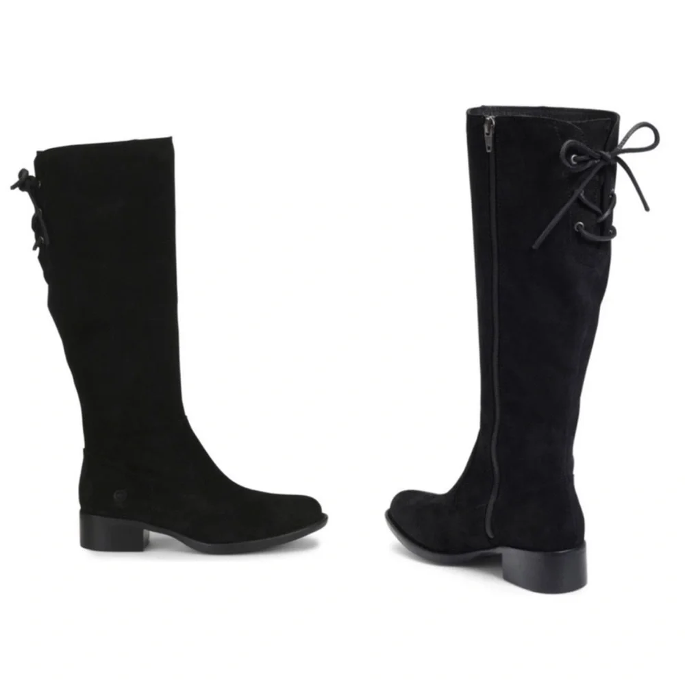 Born Cotto Tall Suede Leather Riding Boots Black Size 9.5 Wide Calf NEW NWT